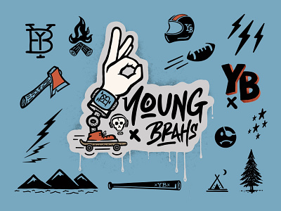 Young Brahs - Logo & Graphics Package adventure badge branding design graphics illustration logo north carolina outdoor outdoors procreate social sport sports sticker typography