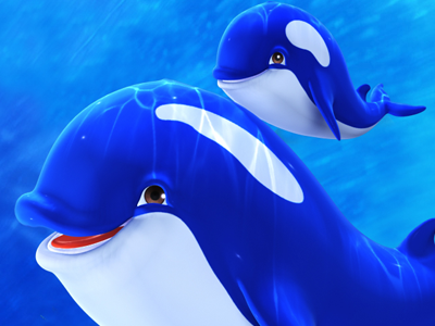 3D Cartoon Whale Father And Son