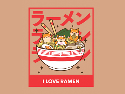 Ramen themed t-shirt character cute design illustration japan ramen shiba inu t shirt