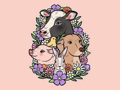 Animal Rights Illustration activism animal rights chicken cow cute design dog farm illustration pig rabbit