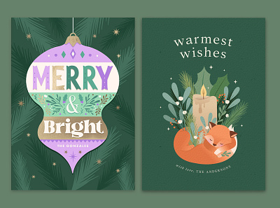Christmas cards card character christmas cute design fox greeting card holiday illustration ornament tree