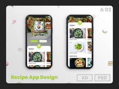 Racipe App Design 2018 adobe xd app design design app designer portfolio ecomerce free psd design frontpage home iphone 10 ui landing page design mockup design psd design. ui ui design