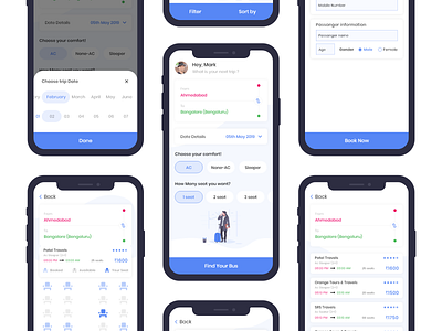 Bus Ticket Booking App app design booking app design app designer portfolio ticketing travel app trend 2019 ui ux uidesign user experience user experience ux user interface