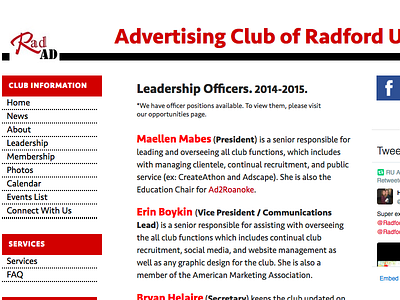 Advertising Club of Radford University advertising club website