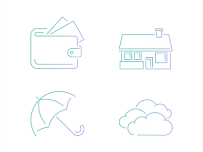 Icons clouds davinci gradient house icons umbrella wallet
