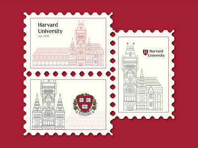 Harvard [Famous universities series] architecture building design illustration linear illustration lineart stamp university