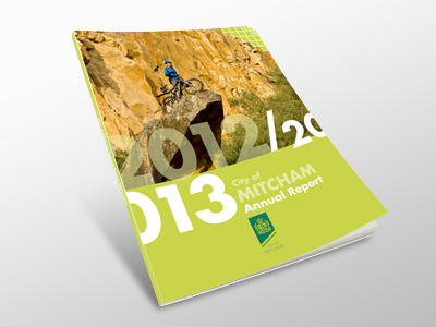Design for the Mitcham Annual Report editorial layout typography