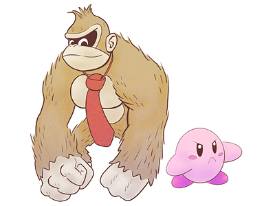 Smash boyz donkey kong fan art hand drawn illustration kirby nintendo smash bros video games