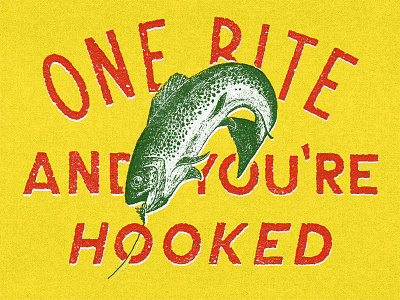 One Bite fishing hand lettering illustration texture typography