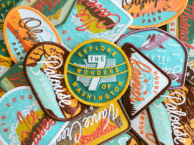 The 7 Wonders Of Washington illustration lettering patches typography washington