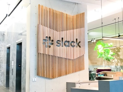 Slack HQ Lobby Sign branding cnc signage woodworking