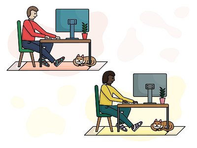 Working from Home cat design desk home house illustration inside office vector work working working from home