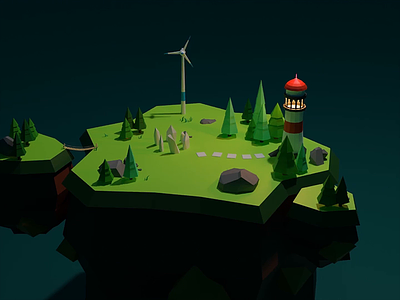 Low Poly 3D Island in Blender 3d blender blender3d game asset island lighthouse low poly plane windmill
