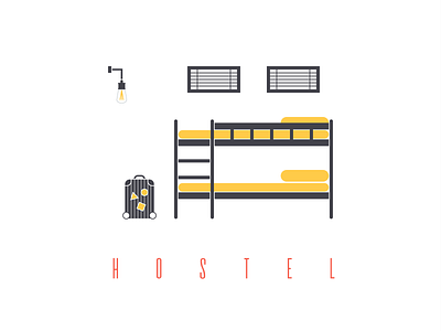 hostel baggage banner bed booking bulb bunk bed design edison flat hostel hotel illustration lamp light luggage motel style travel traveling vector