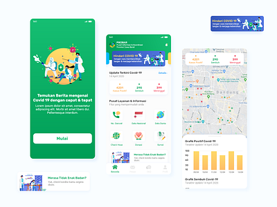 Exploration - Pikobar - Covid 19 app covid covid19 dashboard app design green illustration information map mobile ui uidesign user interface ux