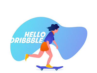 Hello Dribbble design flat girl illustration skate