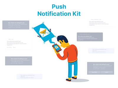 Push Notifications UI Kit android app figma figmadesign free free ui kit freebie graphic illustration ios notification notifications push push notification push notifications ui uikit uikits webdesign