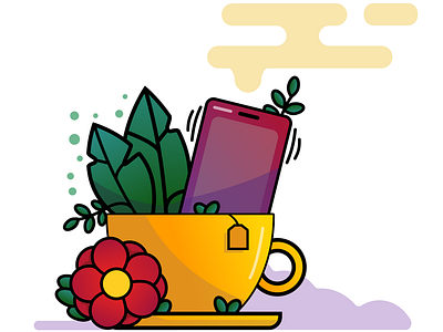 Don’t drop Phone into the cup of tea flat illustration iphone tea cup