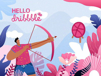 Hello Dribbble archery bribbble fresh hello illustrator pink