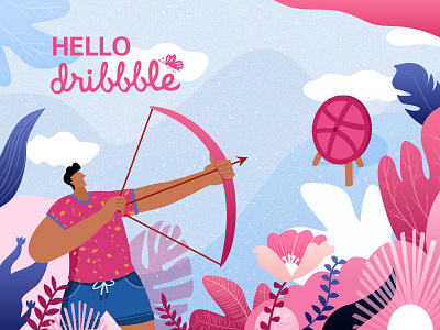Hello Dribbble archery bribbble fresh hello illustrator pink