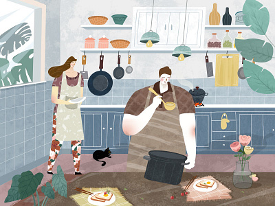 Kitchen story childrens illustrations green hand painted illustrations kitchen story 儿童插画 厨房 手绘 插画