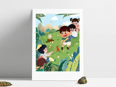 Tug of war activity game hand painted illustrations outdoor tug of war