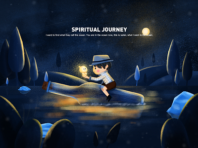 Spiritual Journey boy deep sea design drifting bottle illustration night ocean plant the film ui y园糖 人物 包装 插画 设计