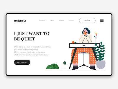 I just want to be quiet design illustration learning office ui vector 人物 包装 插画 杂色 植物