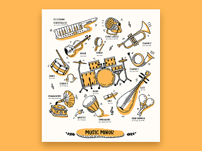 doodle design doodle drum guitar music musical instrument package ui watch machine 乐器 包装 架子鼓 音乐