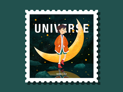 Unknown place design illustration little boy moon science stamp ui 人物 包装 插画 设计