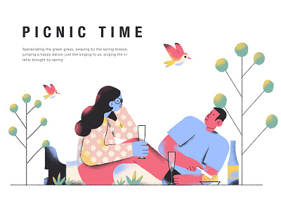 picnic time appointments bird contrasting colors design illustration outing panda picnic plant summer ui 人物 包装 插画 杂色 设计