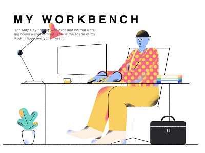 My workbench computer design illustration jobs panda plant table lamp the internet ui vector illustration workbench 人物 杂色