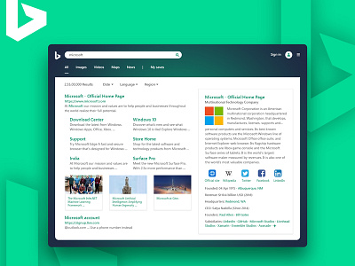 Bing Search Results Screen - Redesign bing homepage bing redesign bing search engine bing search ux bing uxui microsoft microsoft bing microsoft bing redesign microsoft bing search engine uxui