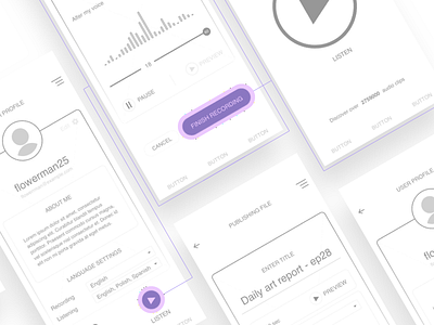 Voicer App Wireframes app architecture clean interaction mobile ui ux voice wireframes