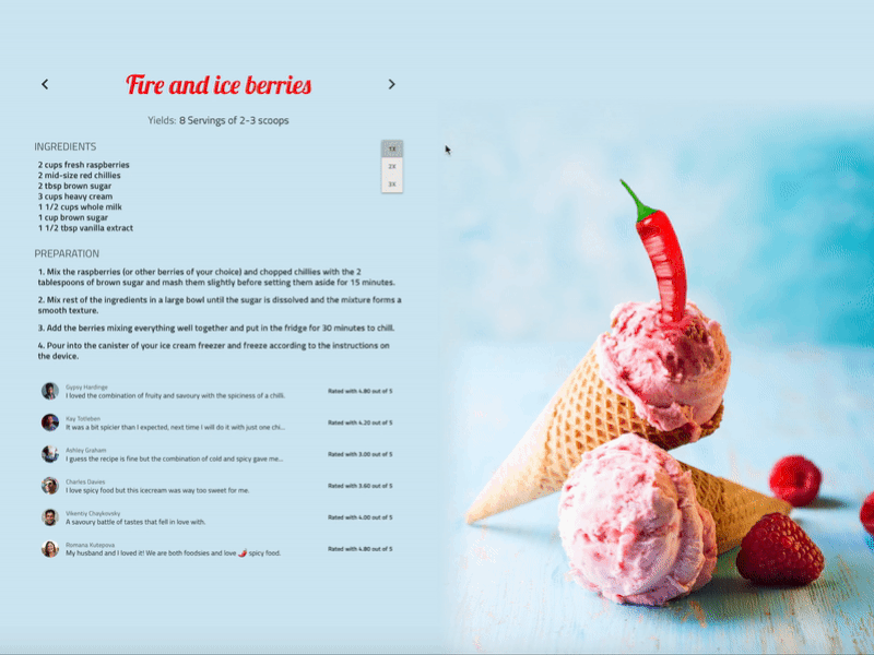 A recipe for icy fire branding clean clear delicious design flat ice cream material photoshop recipe simple sketchapp tasty ui ux