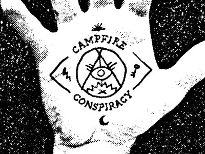 Campfire Conspiracy Poster black and white campfire conspiracy hand made illuminati occult pop punk poster punk symbols