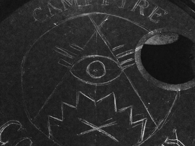 Campfire Conspiracy bass drum sketch campfire conspiracy drum grease pencil hand drawn illuminati occult pop punk punk sketch symbols