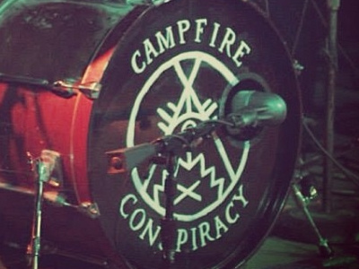 Campfire Conspiracy Bass Drum Logo campfire conspiracy drum hand painted logo occult pop punk punk symbols