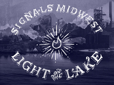 Signals Midwest - Light on the Lake album cover album cover blue fire hand drawn lake monochromatic music single color sketch typography vintage water