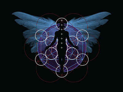 Awakened t-shirt design awakened chakra enlightenment guilloche sacred geometry silhouette t shirt wings