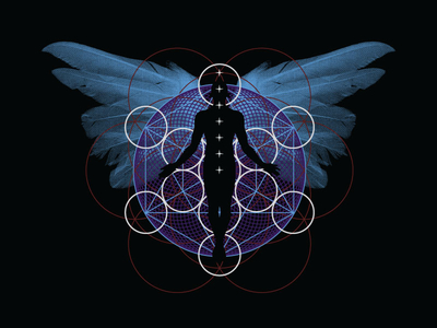 Awakened t-shirt design awakened chakra enlightenment guilloche sacred geometry silhouette t shirt wings