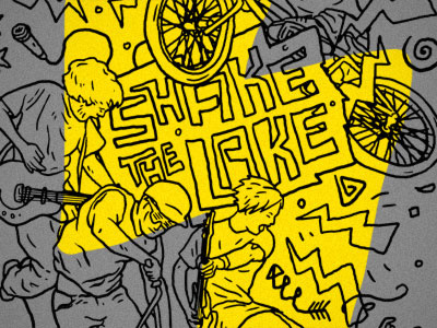 Shake the Lake bmx festival hand drawn line art music rock shake the lake shirt design skate youth