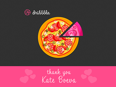 Thank you Kate!!! ^_^ debut dribbble hello world pizza