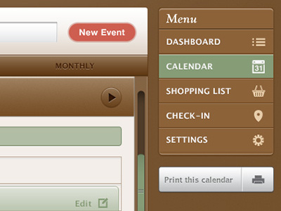 Save The Mom V1 – Web Calendar calendar sidebar tabbed navigation tabs ui design user interface design web app web ui