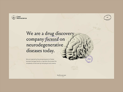 Cajal Neuroscience Quick Concept + 3D 3d als alzheimer axon brain brand concept cool shit design discoveries ink old render science scientific ui ux vintage website