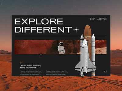 Explore Different UI Exploration astronaut black bold clean design mars nasa planet red rocket space spacex ui ux website