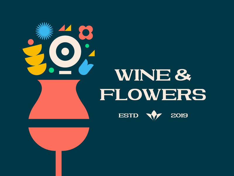 Wine & Flowers brand branding clean design flat icon illustration logo typography vector