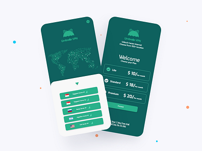 VPN APP - Price plan and server selection screen. adobe xd android app interface app interface design ios ui uiux user interface ux vpn vpn screen