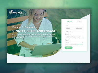 VeganGroup | Landing page design landing sign up social network ui ux vegan web