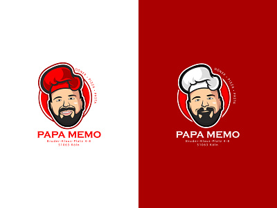 Papa Memo - Mascot branding creative design donen face food graphic design illustration logo logo design mascot minimalist pasta pizza red restaurant typography ui ux vector